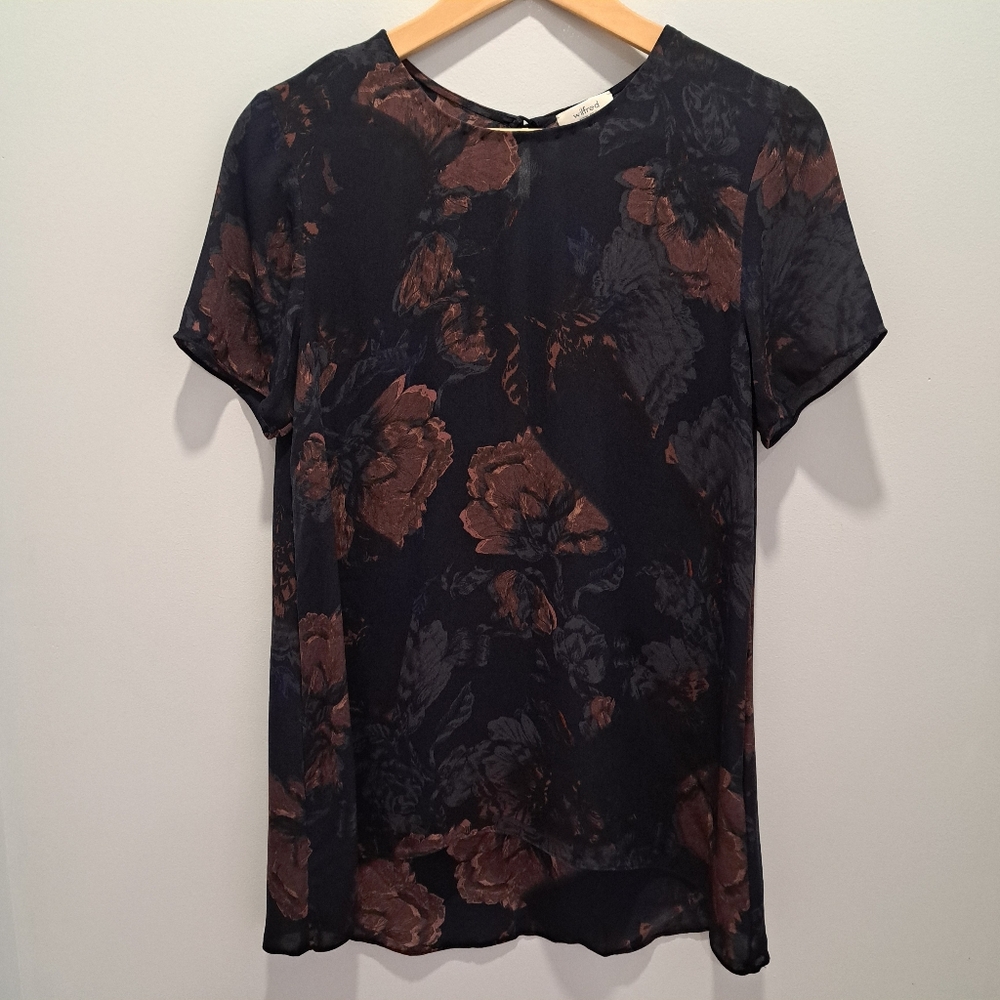 Aritzia Wilfred Silk Cypress Floral Quiet Luxury Office Minimalist Top Womens M